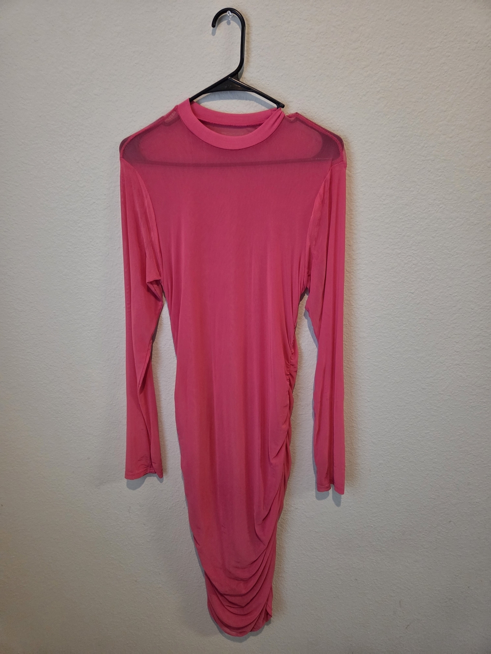 Women’s Hot Pink Long Sleeve Ruched Dress